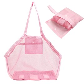 FOSDICK Rete Borsa Mare Donna, Borsa Spiaggia Grande, Portatili Pieghevoli Borsa Giochi Spiaggia, Anti-Sabbia Traspiranti Sacca Giochi Spiaggias per Piscina Viaggio Scarpe Wet Asciugamani (Rosa)