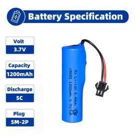 2 pcs 3.7V 1200mAh Li-ion Battery SM-2P Plug with USB Charger Cable for DE45 DE42 DE58 DE49 DE57 DE70 RC Car Remote Control Car 1:14 Off-Road Vehicle High-Speed Climbing Drift Racing Car