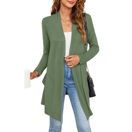 Veryoung Long Olive Green Cardigans for Women with Pockets Lightweight Fall Cardigan Duster Long Sleeve Open Front Dressy Casual Business Work Thin Sweaters,M