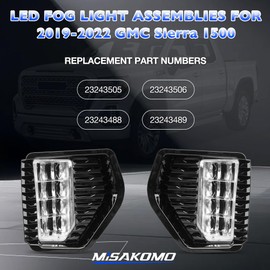 Fog Lights - LED Fog Lamps Assembly Compatible with 2019 2020 2021 2022 GMC Sierra 1500 - Front Bumper Driving Fog Light Replacement for 23243505, 23243506, 23243489, and 23243488 with Wires & Switch