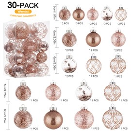 Wironlst Christmas Ball Ornaments Shatterproof Clear Large Plastic Hanging Ball Decorative Baubles Set with Stuffed Delicate Decorations (Multi-Size, Rose Gold)