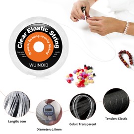 0.8 mm Clear Bracelet String, Elastic String for Bracelets Jewelry Making, Necklaces, Beading and Crafts, Friendship Stretchy Bracelet Beads Cords & Threads WUINOID
