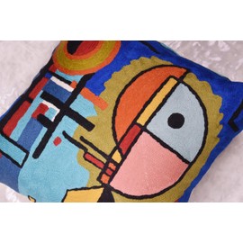Kashmir Designs Kandinsky Upwards Abstract Pillow Cover Blue Decorative Throw Pillowcase Modern Chair Cushion Contemporary Accent Pillowsham Couch Handembroidered Wool Size 18x18