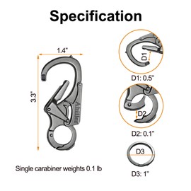 Ahiller Carabiner Keychain Keyring Clip, Cool Double Lock Design - Tungsten Steel Spike - 3" Alloy Car Survival Belt Key Clip for Men Women [Gunmetal-1P]