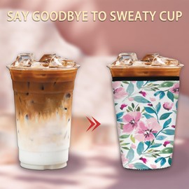 Resuable Iced Coffee Cup Sleeve - Insulated Neoprene Cup Sleeves for Cold Drinks Beverages,Universal Fit 22-24 OZ Cups(Spring Flower)
