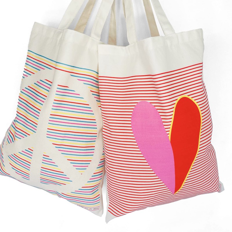 Wee Blue Coo Breton Stripe Love Heart Cotton Tote Reusable