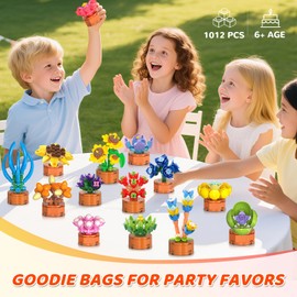 24 Pack Flowers Succulents Party Favors for Kids Building Set - 1012 PCS Botanical Bonsai 3.6MM Mini Building Blocks Toy for Classroom Prizes Easter Basket Stuffers Birthday Gift for Girl Boy Ages 6+