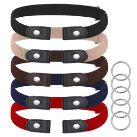 Pinenuts No Buckle Elastic Belt for Women Men, 5 Pcs Buckle Free Elastic Belt Invisible Adjustable Stretch Belt Quick Release Durable Buckleless Waist Belt for Jeans Pants Dress