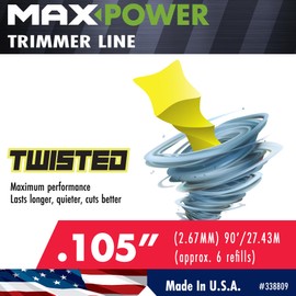 Maxpower 338809 Premium Twisted Trimmer Line .105-Inch Twisted Trimmer Line 90-Foot Length Yellow