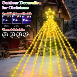 16.5FT Christmas Outdoor Waterfall Star String Lights 315 LEDs, 8 Lighting Modes Decorative Waterproof String Lights for Yard, Patio, Party Wedding Yard Home