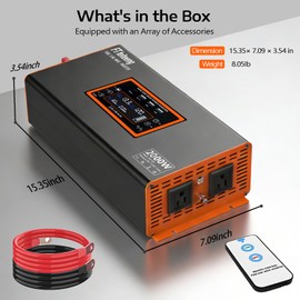 2000W Pure Sine Wave Power Inverter, Car Power Inverter 12V to 120V AC Converter with Remote, Cable, LCD Display, 2AC+3USB, Type-C Port Surge 4000W for Camping Emergency Vehicles Truck RV