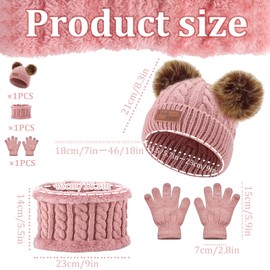 Hyran Children's Set with Hat, Baby Hat Scarf Set, Children's Winter Hat, Winter 3-Piece Set Scarf Gloves Hat Set, Bonnet Enfant Hiver with Pompom, Soft Pom-Pom Hat, pink