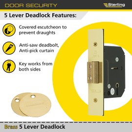 Sterling MLD525 2.5-inch/67mm 5-Lever Deadlock - Brass