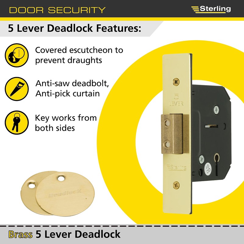 Sterling MLD525 2.5-inch/67mm 5-Lever Deadlock - Brass
