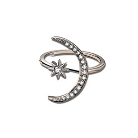 1pc Chic Moon & Sun Cuff Ring - Shimmering Rhinestone Crescent Design - Delicate Daily Wear & Party Accessory for Fashion-Forward Style - Christmas, Birthday Gift