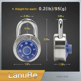 LanuBe Standard Dial Combination Lock, 2 in. Wide, with Different Combinations, Blue Turnplate, Pack of 60; Lock for School, Employee, Gym Sports Locker, Case, Toolbox, and so on