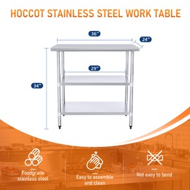 HOCCOT Stainless Steel Table for Prep & Work 24" X 36" inches with 2 Adjustable Shelf, Commercial Workstations, Utility Table in Kitchen Garage Laundry Room Outdoor BBQ