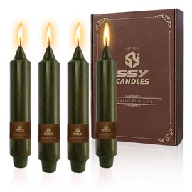 NJAO HOO Olive Green Short Taper Candle 7 Inch Candlesticks Unscented Dripless Tapered Candle Set for Home Decor Christmas Party Dinner Candles, 4 Pack