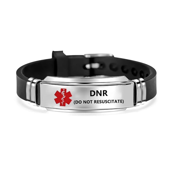 MZC Jewelry DNR Medical Alert Bracelets for Men Women Sport Silicone Emergency Wristband Adjustable Stainless Steel Engraved Medical ID Bracelets