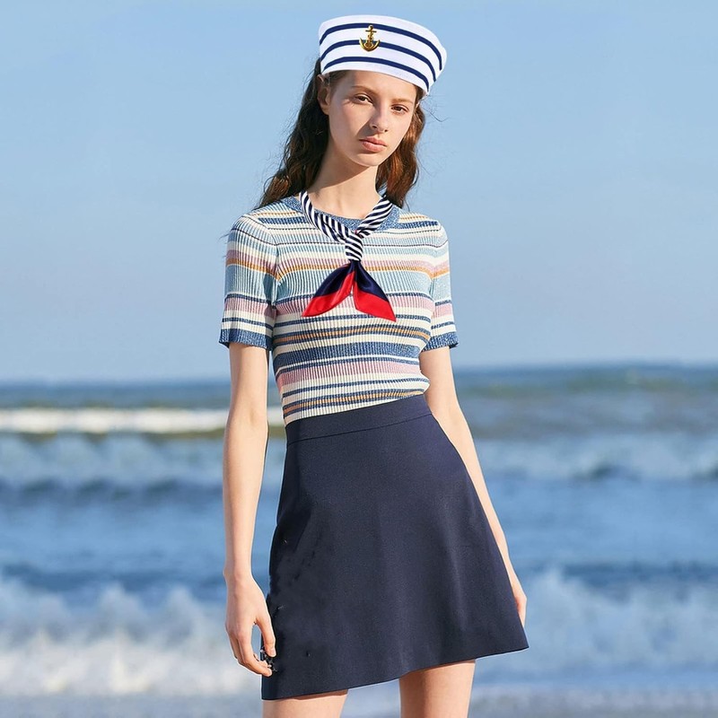 White Captain Yacht Sailor Hat and Scarf Set Men's and