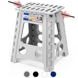 ACKO Folding Step Stool Foldable 16 Inch Stool 400 lbs Capacity,Plastic Stools for Adults and Kids,Collapsible Stool for Kitchen, Stepping Stool with Handle(Grey)