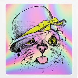 Holographic Decal Stickers of Cat with Hat Premium Waterproof Vinyl Decal Stickers for Laptop Phone Accessory Helmet Car Window Mug Tuber Cup Door Wall Decoration NVCVER3g22460HO