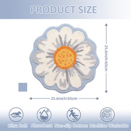Bathroom Rug Mat, Cute Round Flower Bath Mat with Soft and Non-Slip, Absorbent Microfiber Bath Rugs, Machine Washable Bath Rug Carpet for Toilet Bathtub Kitchen 26x26 Inch (Daisy)