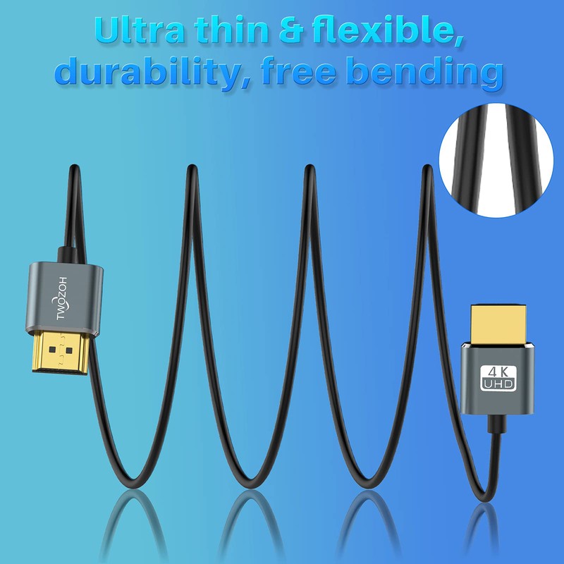 Twozoh HDMIケーブル 柔らか 1M HDMIケーブル細線 ハイパースリム HDMI 2.0ケーブル 軽量 4K