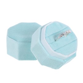 sourcing map Velvet Ring Box, 3 Slot Octagon Wedding Ring Display Holder Box Jewelry Ring Gift Box for Wedding Ceremony Proposal Engagement (Light Blue)