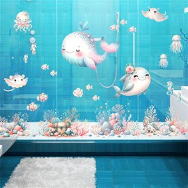Whale Wall Sticker Underwater World Decoration Octopus Coral Whale Sticker Star Small Fish Under the Sea Decoration Stylish Wallpaper Removable Wall Sticker DIY Decor Children's Room Wall Art Boys