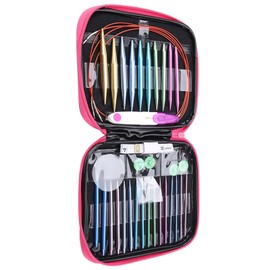Yunxwd Knitting Needles Set, 26 Pieces Interchangeable Aluminium Knitting Needles with 4 Pieces Circular Plastic Wires, Double Pointed Knitting Needles for Socks, Scarves, Sweaters