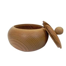 Wooden World - Large Wooden Sugar Bowl with lid Diameter 14 cm + Wooden Small Spoon