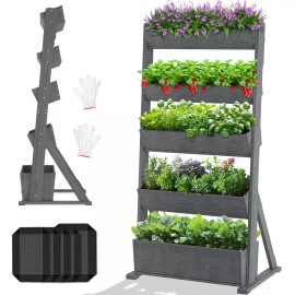 SLSY 5 Tier Garden Planters Raised Beds Freestanding Plant Stand Wooden Rack