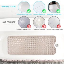 Sheepping Baby Bath Mat Non Slip Extra Long Bathtub Mat for Kids 40 X 16 Inch - Eco Friendly Bath Tub Mat with 200 Big Suction Cups,Machine Washable Shower Mat (Translucent Grey)