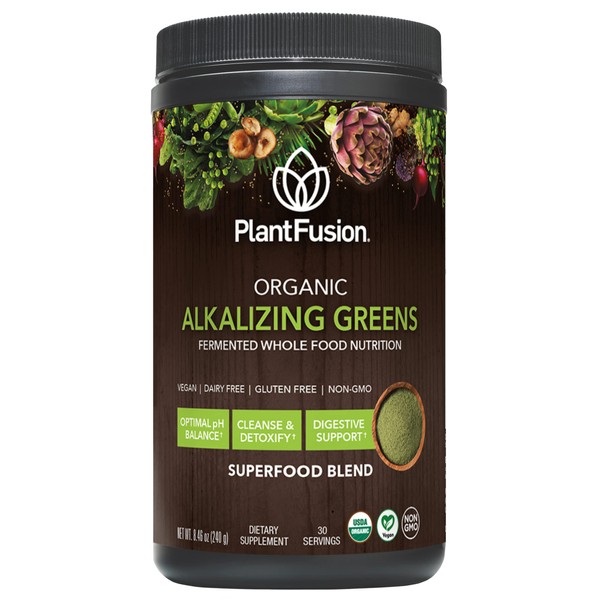 PlantFusion Alkalizing Super Greens Powder - Fermented Greens Superfood Powder Blend with Digestive Enzymes Probiotics & Prebiotic Fiber - Organic, Non-GMO, Vegan, Gluten-Free - 8.46 oz 30 Servings
