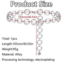 CVNRCLP Women’s Metal Multi-Layer Chain Belt with Adjustable O-Ring - Stylish Waist Chain Jewelry for Belly Dance, Costumes & Everyday Wear - Elegant White Design