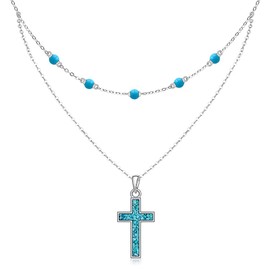 Talonior Cross Necklace for Women 925 Sterling Silver Turquoise Cross Layered Pendant Turquoise Jewelry for Women Men Mom Friendship Birthday Gift