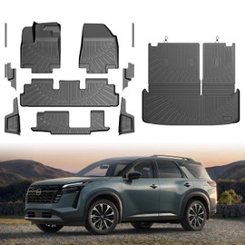 Mixsuper - Alfombrilla de piso y forro de carga para Nissan Pathfinder 2022-2026 8 asientos, tapete TPE para todo tipo de clima con respaldo y protectores de umbral de puerta, accesorios Pathfinder