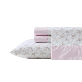 Laura Ashley - Twin Sheet Set, Breathable Percale Cotton Bedding, 200 Thread Count, Floral Home Decor (Pink, Twin)