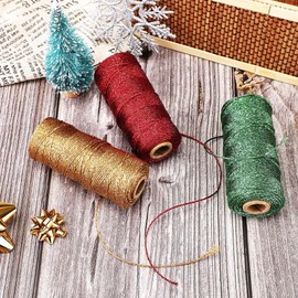 Pangda 984 Feet Christmas Twine String for Crafts Bakers Cotton Twine Decorative Jute Metallic Gift Wrapping Rope Cord for Xmas DIY Gift Tags Butchers(1 mm,Gold, Red, Green)