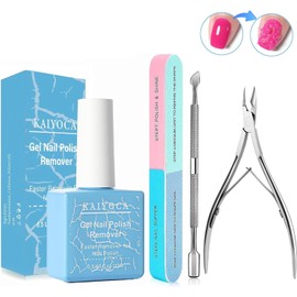 Gel Nail Polish Remover with Cuticle Pusher and Cuticle Nippers & Nail Buffer, Professional Remove Acrylic Gel Powder Nail in 3-5 Minutes,Home DIY and Salon, No Soaking or Wrapping (1 Pcs Set)