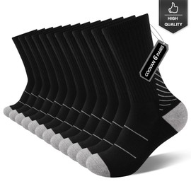 COOVAN Mens Athletic Crew Socks Thick Cushion Casual Work Sock With Moisture Wicking 6 Pairs