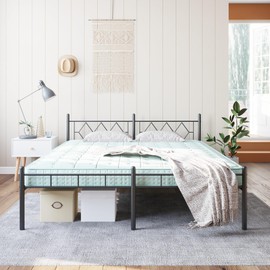 KinshionRoyal 14 Inch King Size Bed Frame No Box Spring Needed,Metal Platform with Headboard and Footboard,Heavy Duty Slats Support Easy Assemble Noise Free(Black and Rhombus)