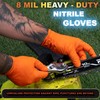 8 Mil Disposable Orange Nitrile Rubber Gloves. Heavy Duty, Food