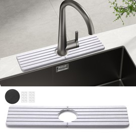 GeeRic 16.8” Rectangle Sink Splash Guard Mat, Stone Absorbent Faucet Mat, Drip Catcher Tray Countertop Kitchen Sink Gray