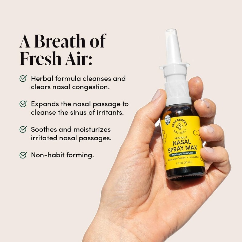 Beekeeper's Naturals Propolis Nasal Rinse Spray Max, Relief for Adults