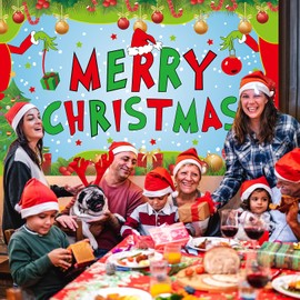 Merry Christmas Banner(71inch*43inch),Merry Christmas Decorations, Merry Christmas Backdrop for Photography, Christmas Holiday Party Decorations, Christmas Wall Banner