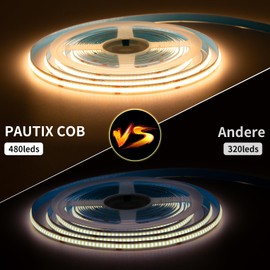 PAUTIX COB LED Strip Warm White 2700 K DC24 V, 5 m 480 LEDs/M CRI93+ LED Strip Light for Home DIY Lighting Project with 8 mm Cob Connector (Power Supply Not Included)