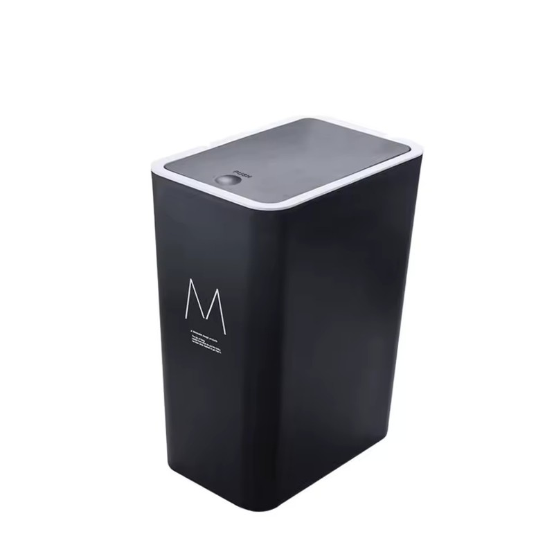 Press-Type Plastic Trash Can with Lid, 10L/15L Slim Rectangular Waste