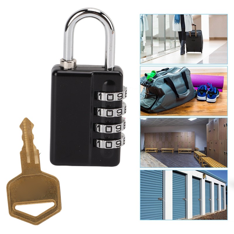 Gym Bag Locker Padlock 4 Digit Combination Zinc Alloy Black